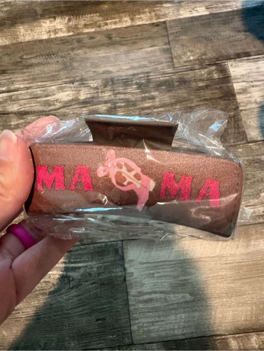 Vegan Leather Mama Cow Print Pink Bow Cowboy Boot Hair 4 Inch Claw Clip - Picture 2 of 2